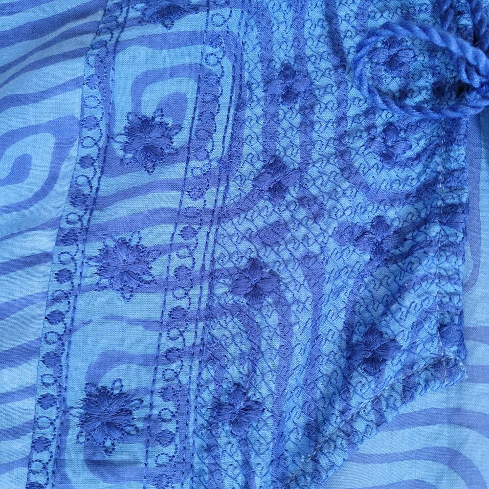 EUC Novica M Embroidered Tunic Dress Tassel Midi/Mini Boho Beachy Cruise Blue - Picture 9 of 16